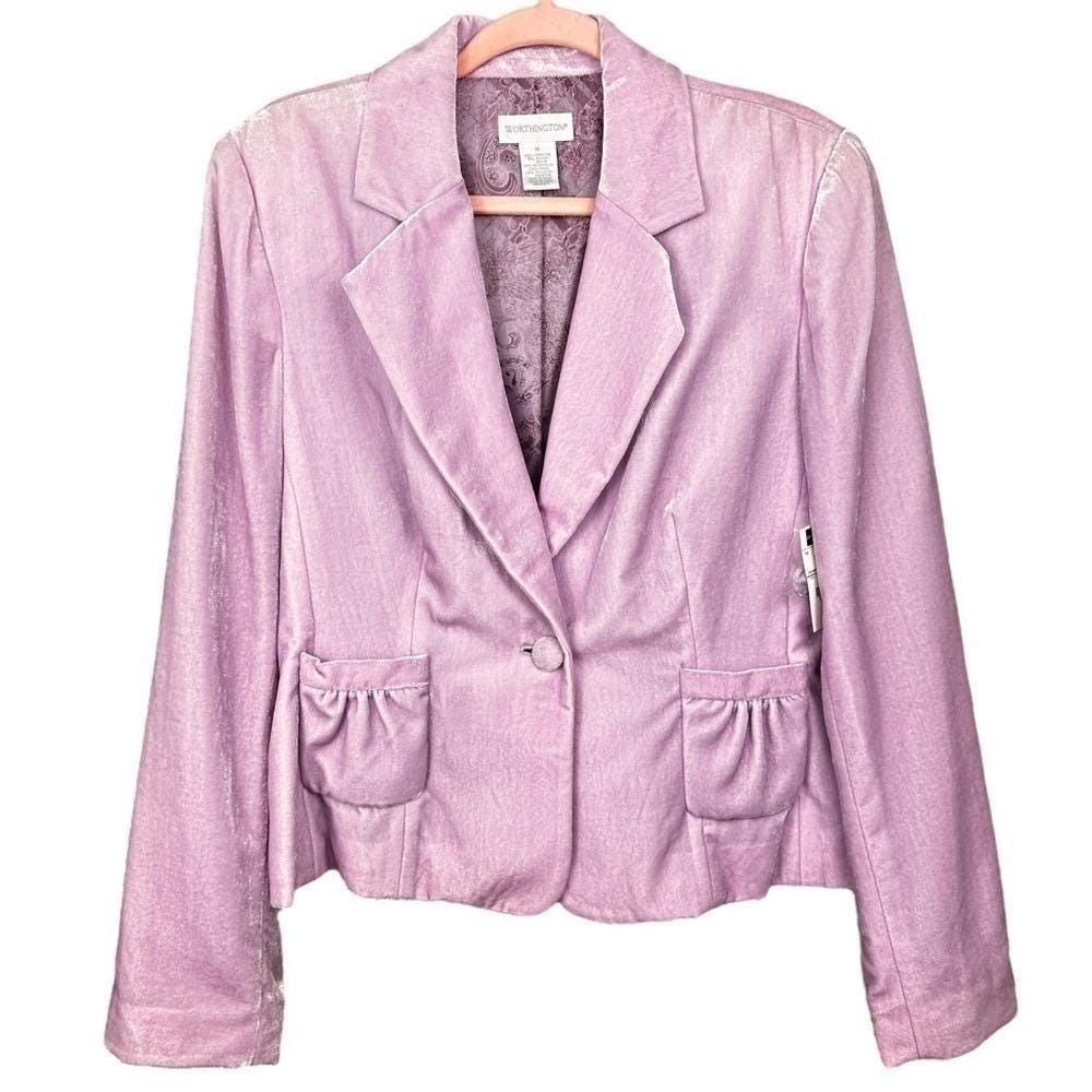 VTG NOS Worthington Pink One-Button Blazer 14 Gathered Front Pockets Twee Fairy